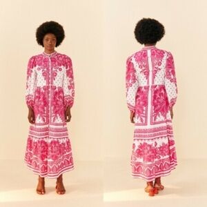 Farm Rio Tropical Woodcut Lenzing Eco Vero Maxi Dress size XS.